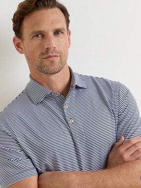 Peter Millar Navy and White Striped Polo / Peter Milar Golf Polo -Multiple Sizes